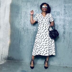 Polka Dot Midi Wrap Dress, M, fits M/L